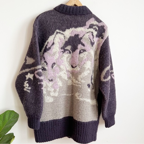 Vintage Sweaters - Vintage Spanner Knit Mohair Wool Cardigan Jacket Animal Print Size M